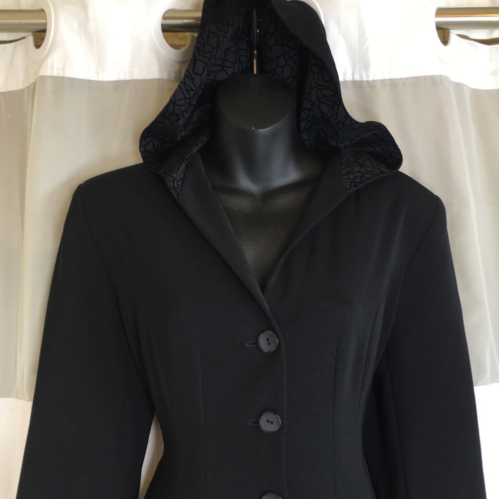 Maya black hooded trench coat w/shoulder pads